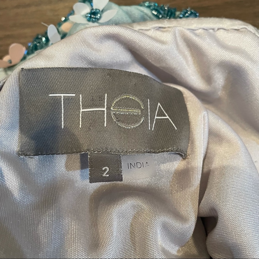 Theia Blue Floral Embroidered Dress - Picture 4 of 5
